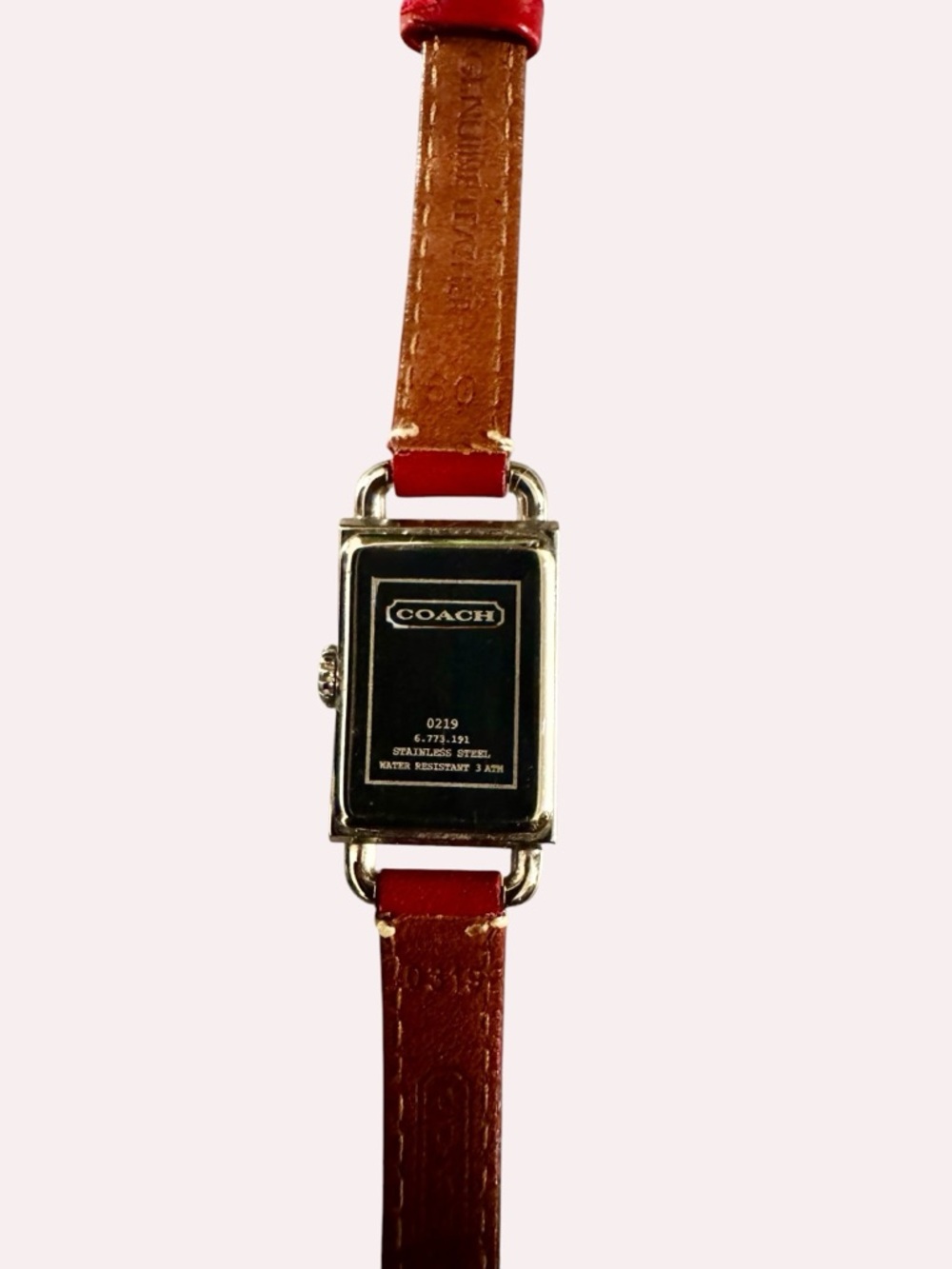 Coach Red Leather Slim Strap Rectangular Watch - Picture 10 of 10